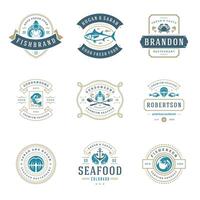 Seafood restaurant logos set illustration. vector