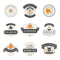 Grill restaurant logos and badges set illustration. vector