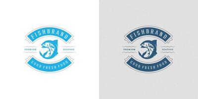 Seafood logo or sign illustration fish market and restaurant emblem template design tuna fish silhouette vector