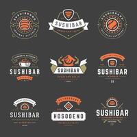 Sushi restaurant logos set illustration. vector