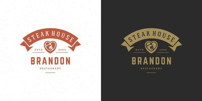 Barbecue logo illustration grill house or bbq restaurant menu emblem meat steak silhouette vector