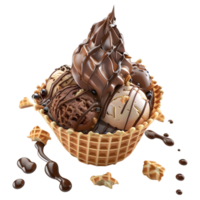 3d representación de un chocolate hielo crema en transparente antecedentes png