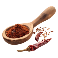 3d Rendern von ein rot Chili im ein hölzern Löffel auf transparent Hintergrund png