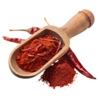 3d le rendu de une rouge le Chili dans une en bois cuillère sur transparent Contexte png