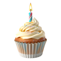 3D Rendering of a Cupcake with Candle on it on Transparent Background png