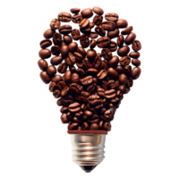 3d interpretazione di un' lampadina fatto con caffè fagioli su trasparente sfondo png