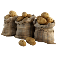 3d le rendu de une marron patates dans une sac sur transparent Contexte png