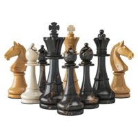 3D Rendering of a Chess Classic Pieces Set on Transparent Background png