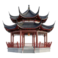 3D Rendering of a Chinese Traditional House on Transparent Background png