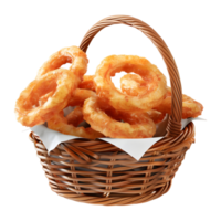 3D Rendering of a Fried Onions Rings in a Basket on Transparent png