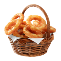 3D Rendering of a Fried Onions Rings in a Basket on Transparent png