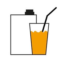 Packing juice and a glass of orange juice. Juice icon vector