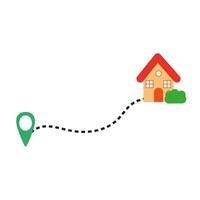 Route from home to destination. Route icon. House, dotted line and maps vector