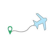 Airplane and navigator icon. The path of the plane. Map vector