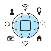 Social signs. Planet, wifi, camera and other signs vector