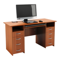 3D Rendering of a Computer on a Wooden Table on Transparent Background png