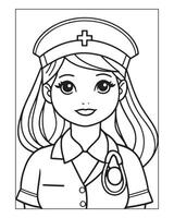 Nurse Coloring Pages, Free Nurse , Nurse illustration, Nurse Black and White vector