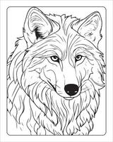 lobo colorante páginas, lobo ilustración, lobo arte, negro y blanco vector