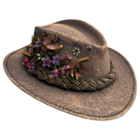 3d representación de un flores en un vaquero sombrero en transparente antecedentes png
