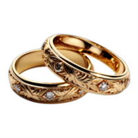 Gold wedding rings with ornament png