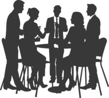 silhouette business people meeting brainstorming full body black color only vector