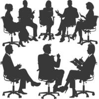 silhouette business people meeting brainstorming full body black color only vector