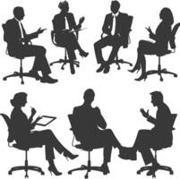 silhouette business people meeting brainstorming full body black color only vector