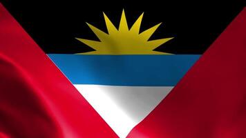 antigua en Barbuda vlag fladderend in de wind. gedetailleerd kleding stof textuur. naadloos lusvormige animatie. video