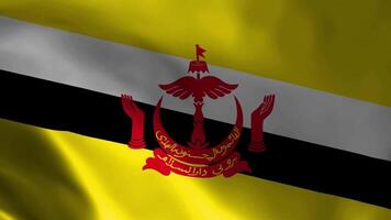 brunei flagga fladdrande i de vind. detaljerad tyg textur. video