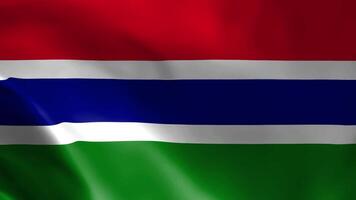 Gambia vlag fladderend in de wind. gedetailleerd kleding stof textuur. video