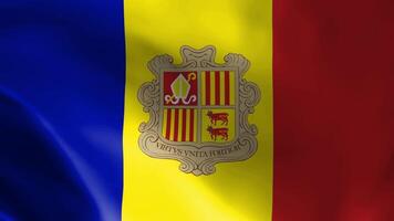 Andorra vlag fladderend in de wind. gedetailleerd kleding stof textuur. naadloos lusvormige animatie. video