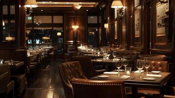 Exquisite Dining Ambiance in Sophisticated and Elegant Restaurant Interior photo