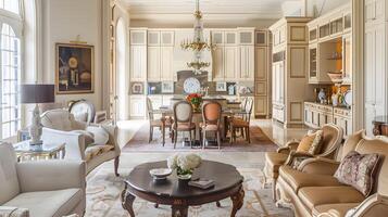 Luxurious and Refined Vintage Mansion Interior with Lavish Furnishings and Elegant Decor photo
