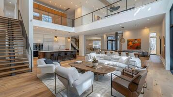 Luxurious open-concept living space with modern furnishings and design elements photo