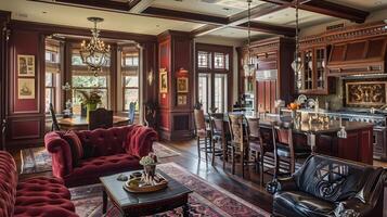 Grandly Decorated Traditional Living Room in Elegant Victorian-Style Manor House photo