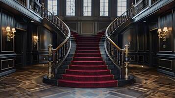 majestuoso grandioso escalera en histórico opulento palacio vestíbulo Entrada foto