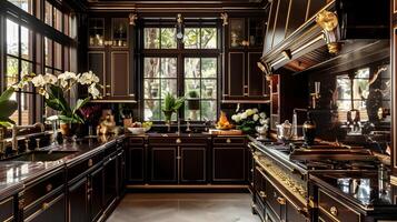 Luxurious and Ornate Gourmet Kitchen in Elegant Historic Mansion photo