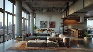 Luxurious and Inviting Modern Loft Apartment with Stunning City View and Stylish Decor photo
