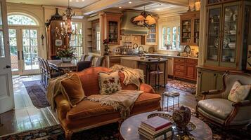 Cozy and Inviting Rustic-Styled Living Room with Wooden Furnishings and Antique Decorative Elements photo