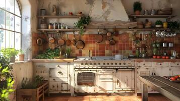 Cozy and Functional Rustic Farmhouse-Style Kitchen with Vintage Decor and Appliances photo