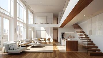 Bright and Airy Loft-Style Apartment with Modern Furnishings and Minimalist Design photo