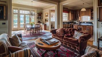 Cozy and Elegant Traditional Living Room with Antique Furnishings and Rustic Decor photo