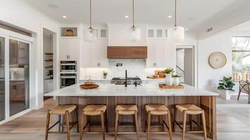 Cozy and Bright Modern Kitchen with Rustic Accents and Sleek Appliances in Spacious Open Concept Home photo