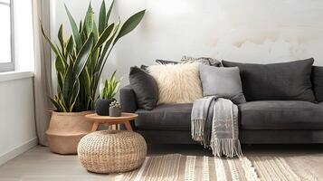 acogedor y atractivo moderno vivo habitación con lozano verdor foto