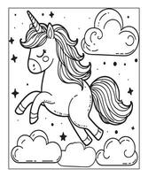 unicorn with cloud coloring page for kids vector