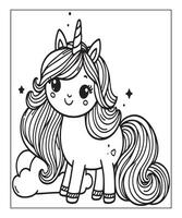 unicorn with cloud coloring page for kids vector