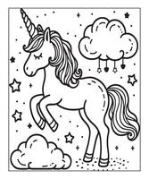 unicorn coloring page for kids vector