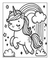 unicornio con nube colorante página para niños vector