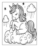 unicorn with cloud coloring page for kids vector