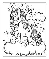 unicorn coloring page for kids vector